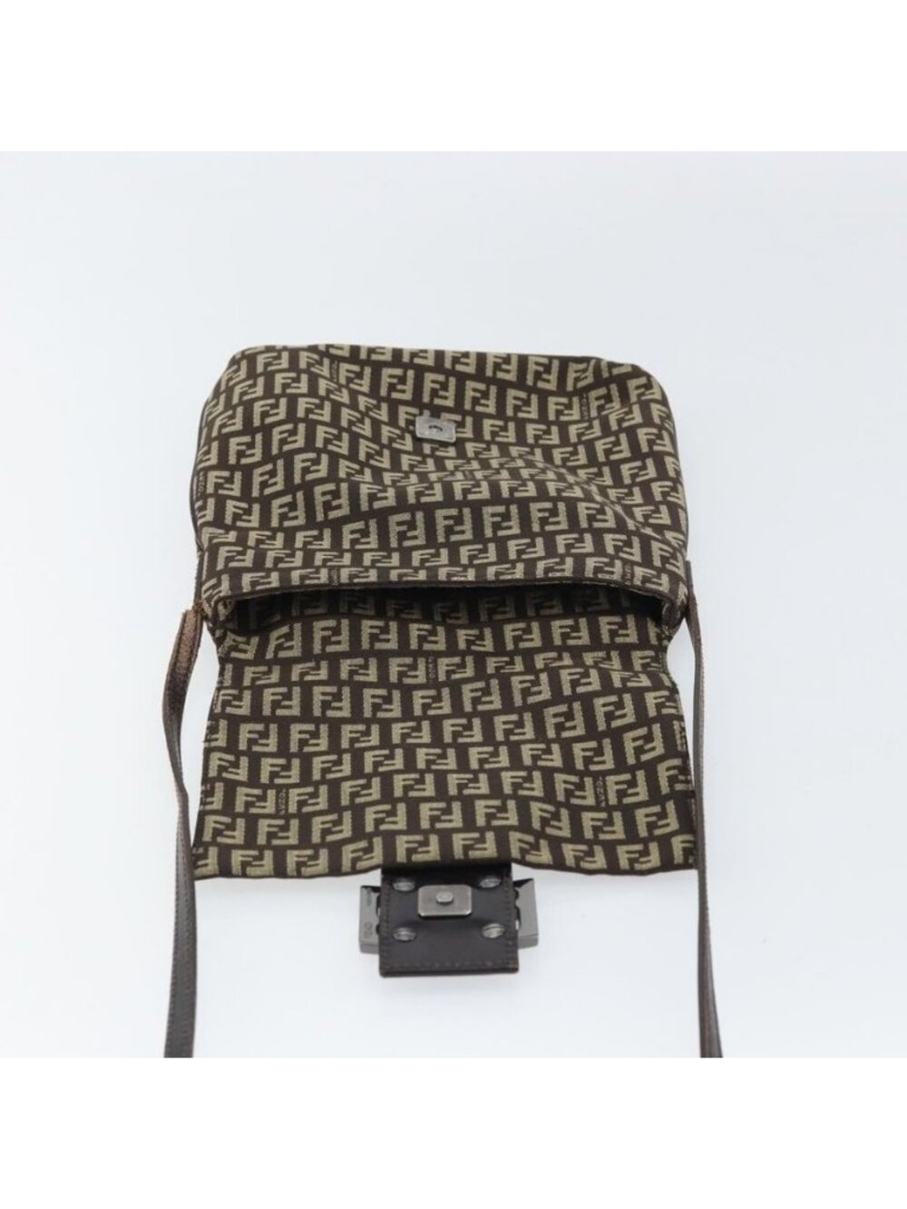 Authentic FENDI Zucchino Canvas Mamma Baguette Shoulder Bag Brown Silver - Picture 8 of 16